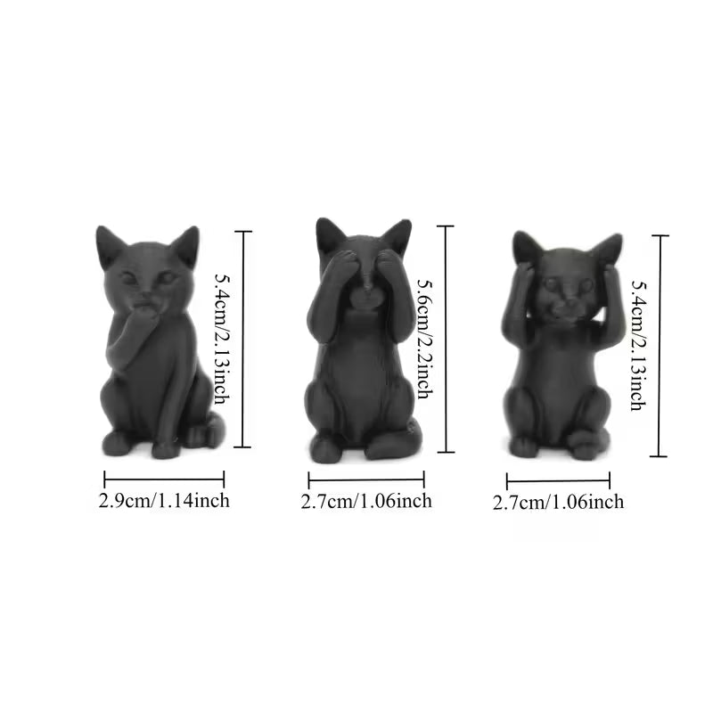 See No Evil Cat Figurines