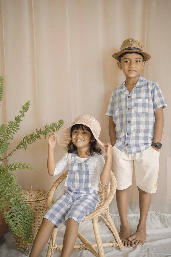 Jesse Blue Gingham Classic Style Blue Gingham Linen Shirt: Plaid / Linen / 6y