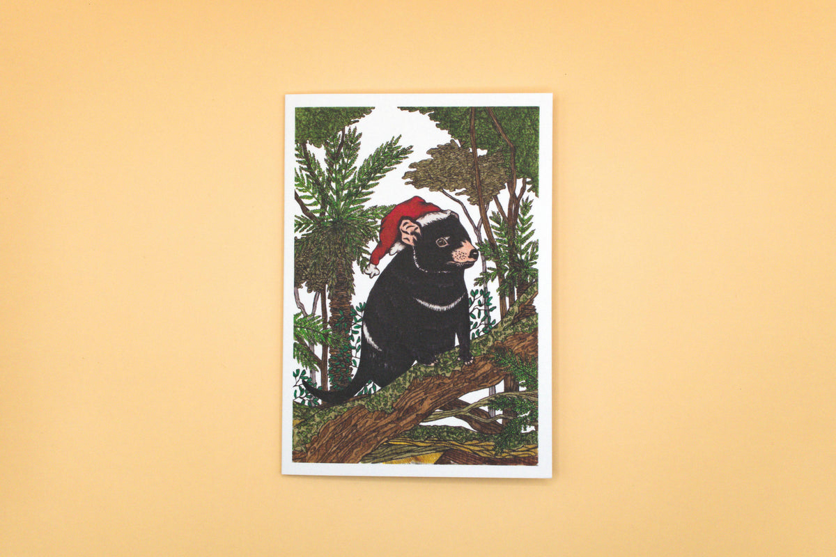 Tasmanian Devil Christmas Card Tassie Santa Hat Xmas Card