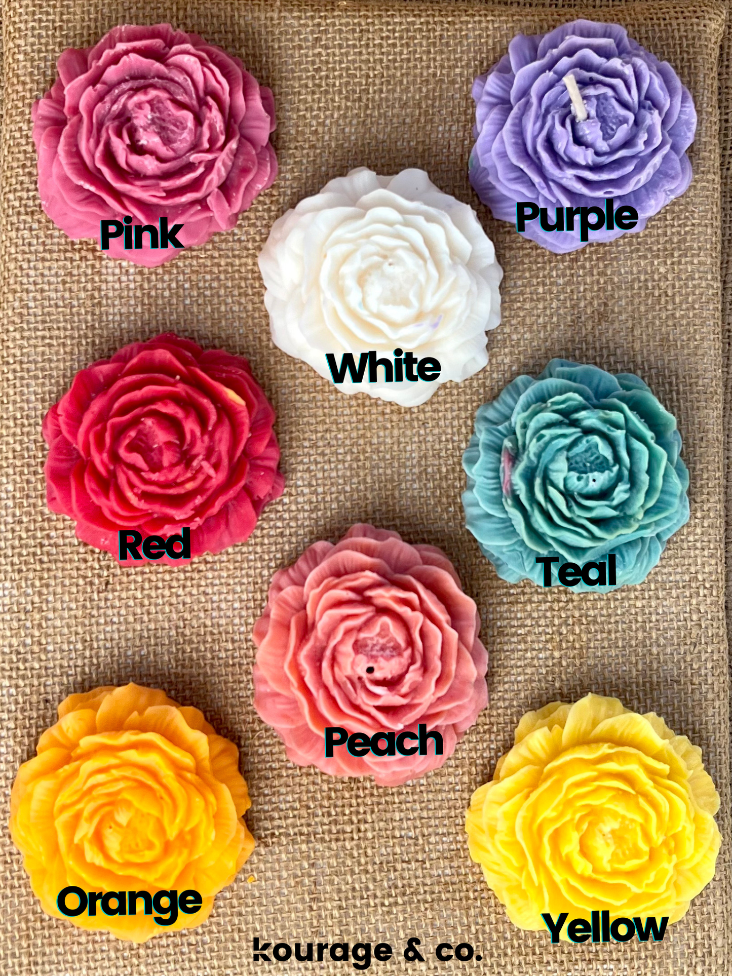 Peony Heart Candle: Red / Large Peony