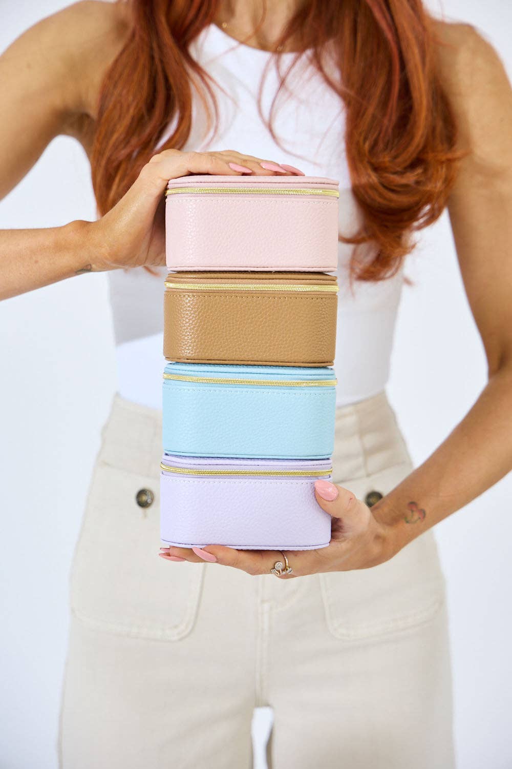 Vegan PU Leather Jewellery Box - Rectangle - Light Pink - Small