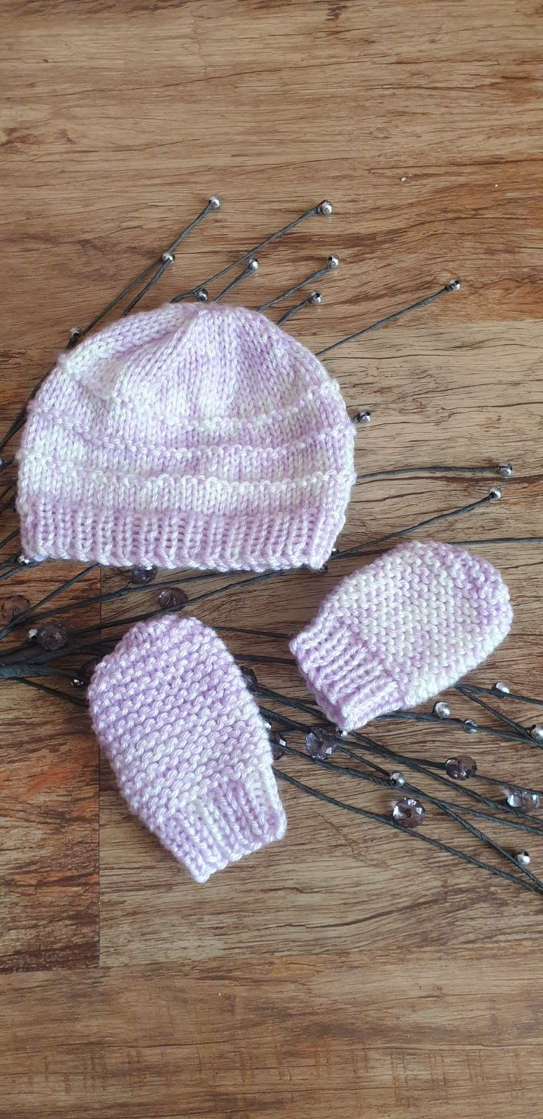 hand Knitted Beanie and mittens set