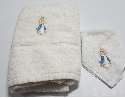 Peter Rabbit embroidered towel and washer set