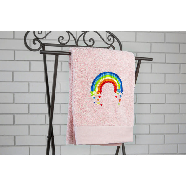 Embroidered Bath Towel with Rainbow