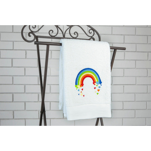 Embroidered Bath Towel with Rainbow