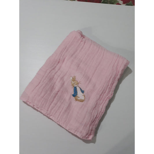 Pink Peter Rabbit Muslin Wrap - Aunty Beas Designs