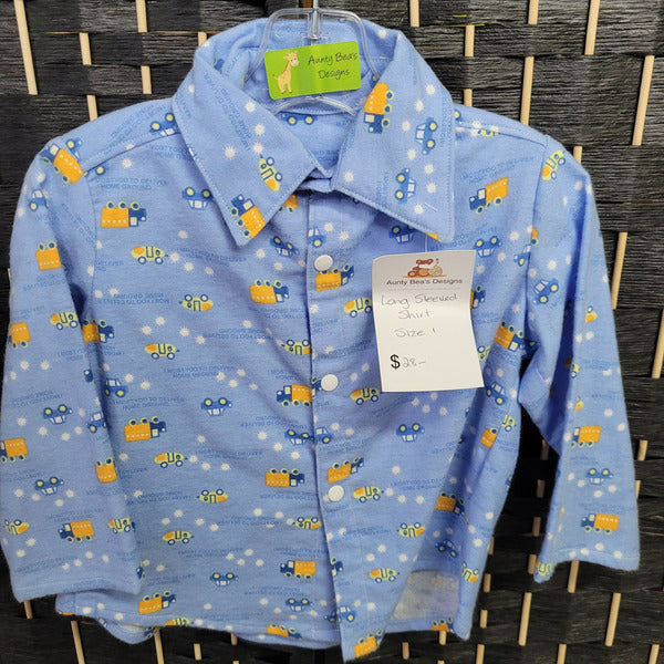 IN STOCK - Long Sleeve Boy's Shirt - Size 1 - Aunty Beas Designs