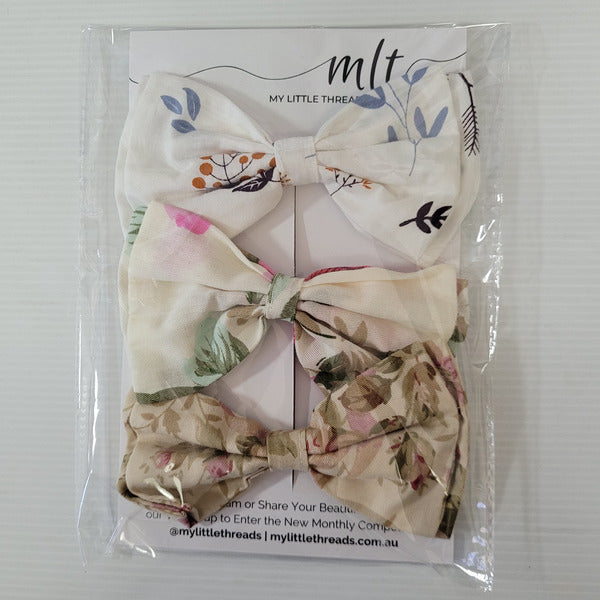 Floral Bow Hair clips on Card