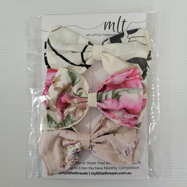 Floral Bow Hair clips on Card