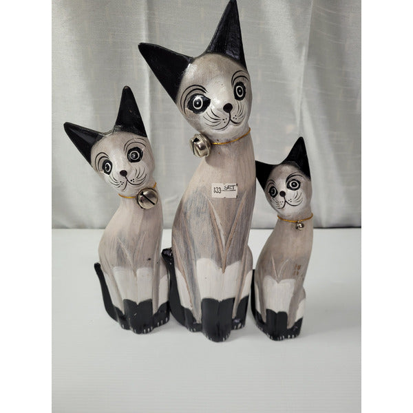 Set of 3 - Wooden Cats