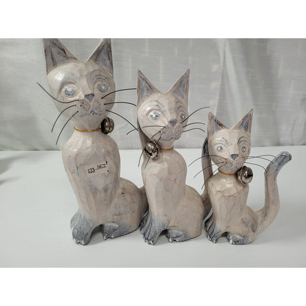 Set of 3 - Wooden Cats