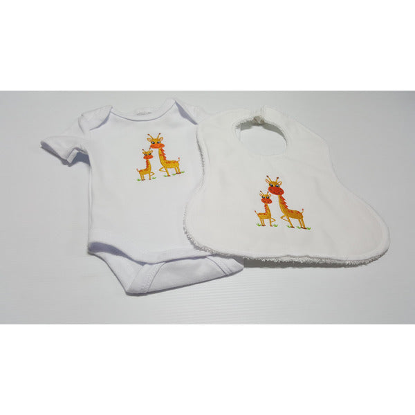 Custom Order - Embroidered Giraffe Bodysuit and Bib Baby Gift Set Aunty Bea's Designs 