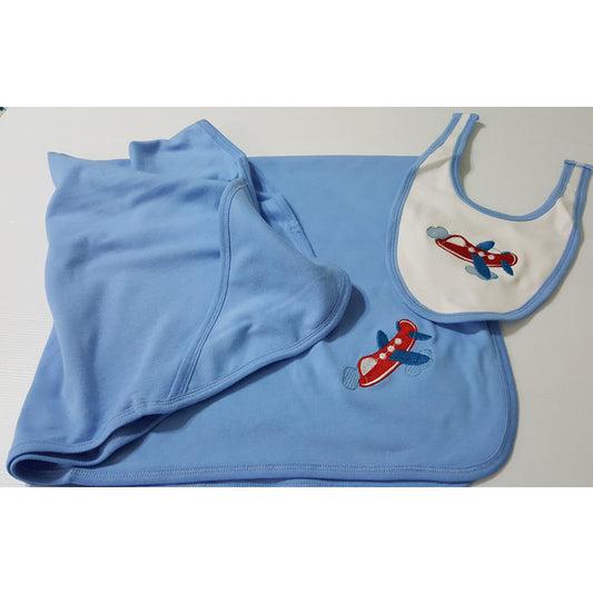 Embroidered Plane Blanket and Bib Set Baby Gift Set Aunty Bea's Designs 