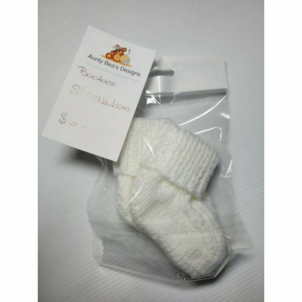 IN STOCK - Bootees - White Bootees Aunty Bea's Designs 5 