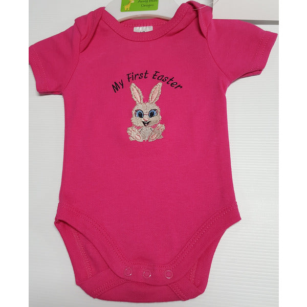 IN STOCK - My First Easter Romper Romper Aunty Beas Designs 000 Bright Pink 