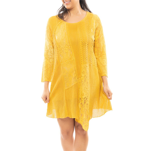 Patched Lace Tunic Dress - Mustard