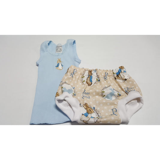 Peter Rabbit singlet and nappy cover Set Baby Gift Set Aunty Bea's Designs 0000 blue 