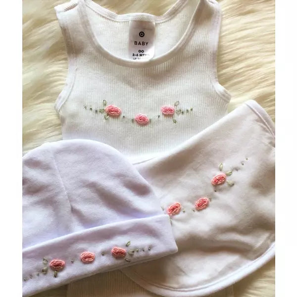 Embroidered Singlet, Beanie and Bib Set